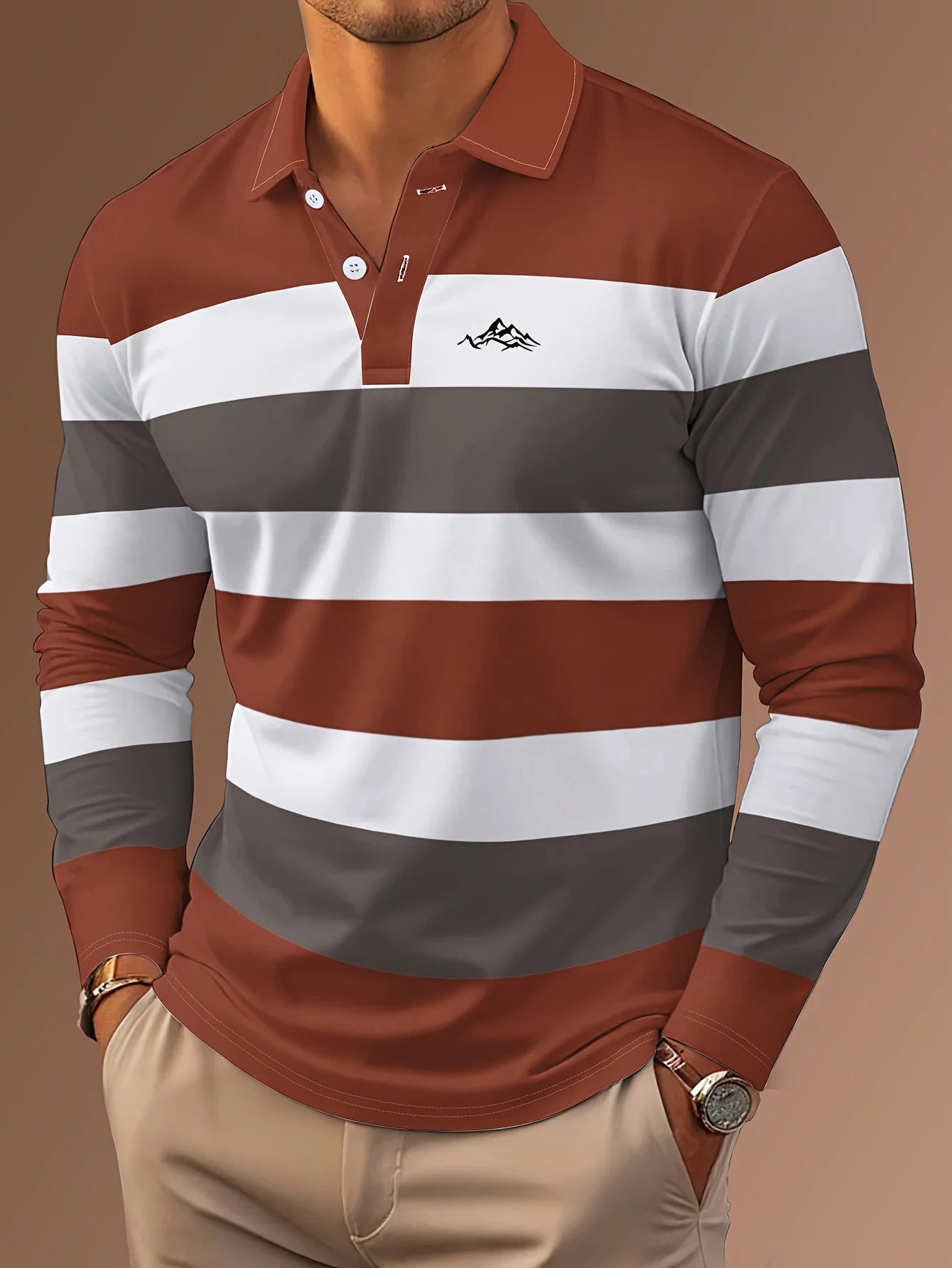 MIG & MIK STYLE™ Signature 3D Print Long Sleeve Polo Shirt