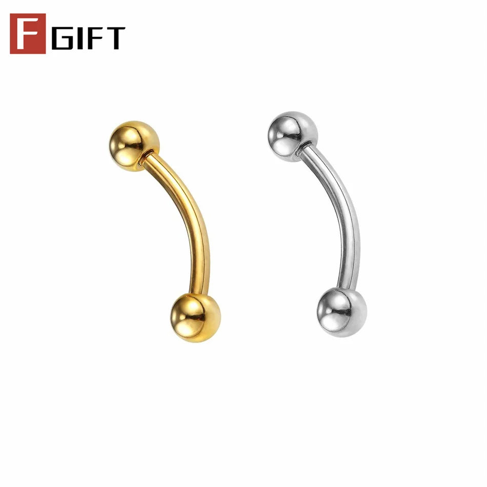 2pc PVD Gold Plated Titanium Lip Eyebrow Tongue Nipple Piercing Jewelry Navel Rings 1.6mm 14G Banana Bar Ear Cartilage Earrings