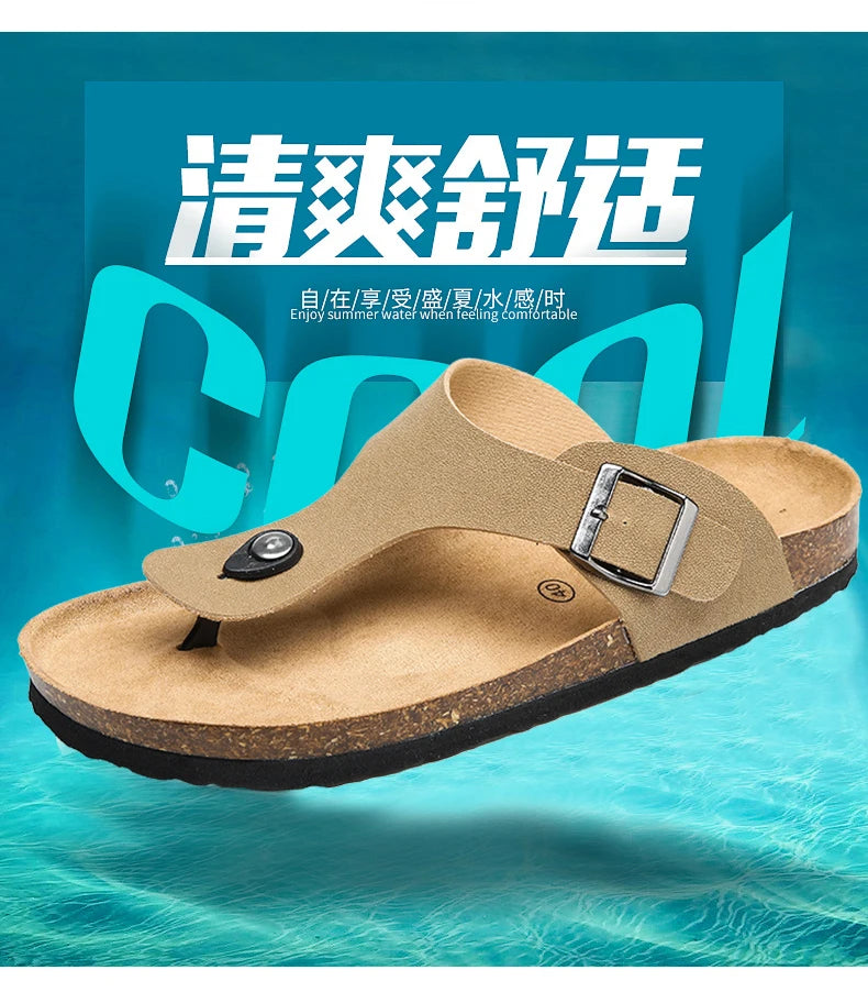 Men's frosted cork casual flip flops slippers comfortable refreshing summer outdoor beach shoes fashion youth breathable sandals