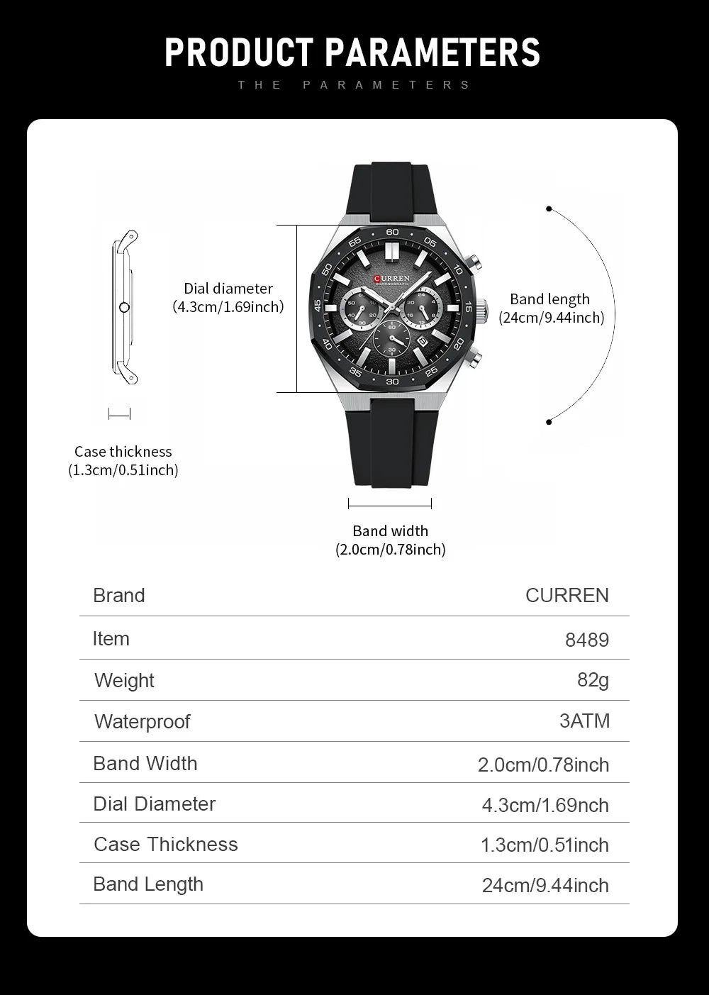 CURREN Fashion Casual Men Sports Watch Chronograph Silicone Belt Auto Date Dial Quartz Wristwatch Male Reloj Relogio Masculino