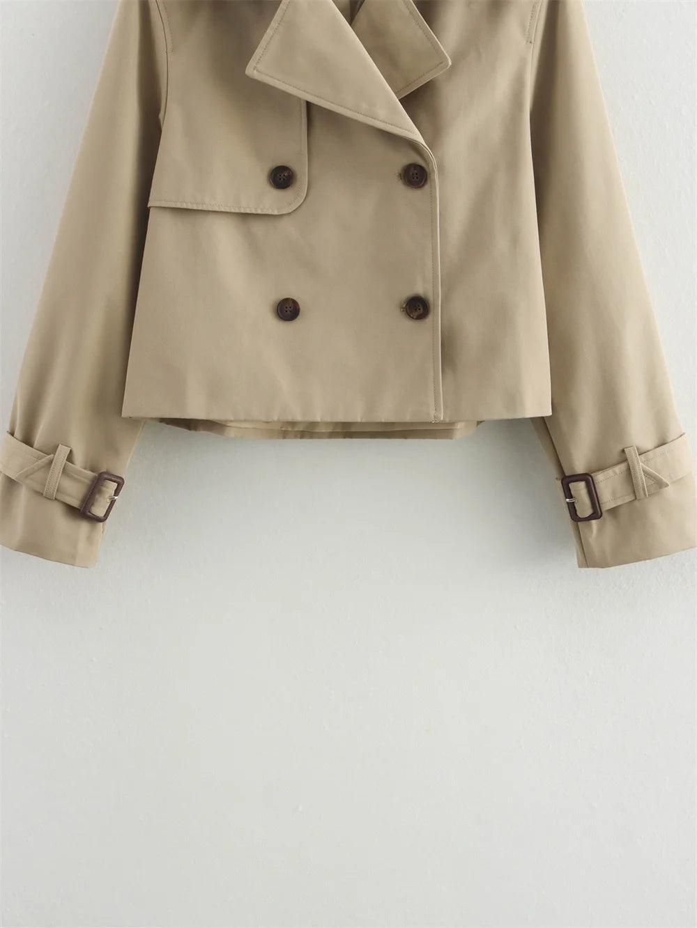 Ladies Vintage Cropped Trench Spring Autumn Jacket Women Streetwear Double Breasted Long Sleeve Top Female Chic Coat Outfits