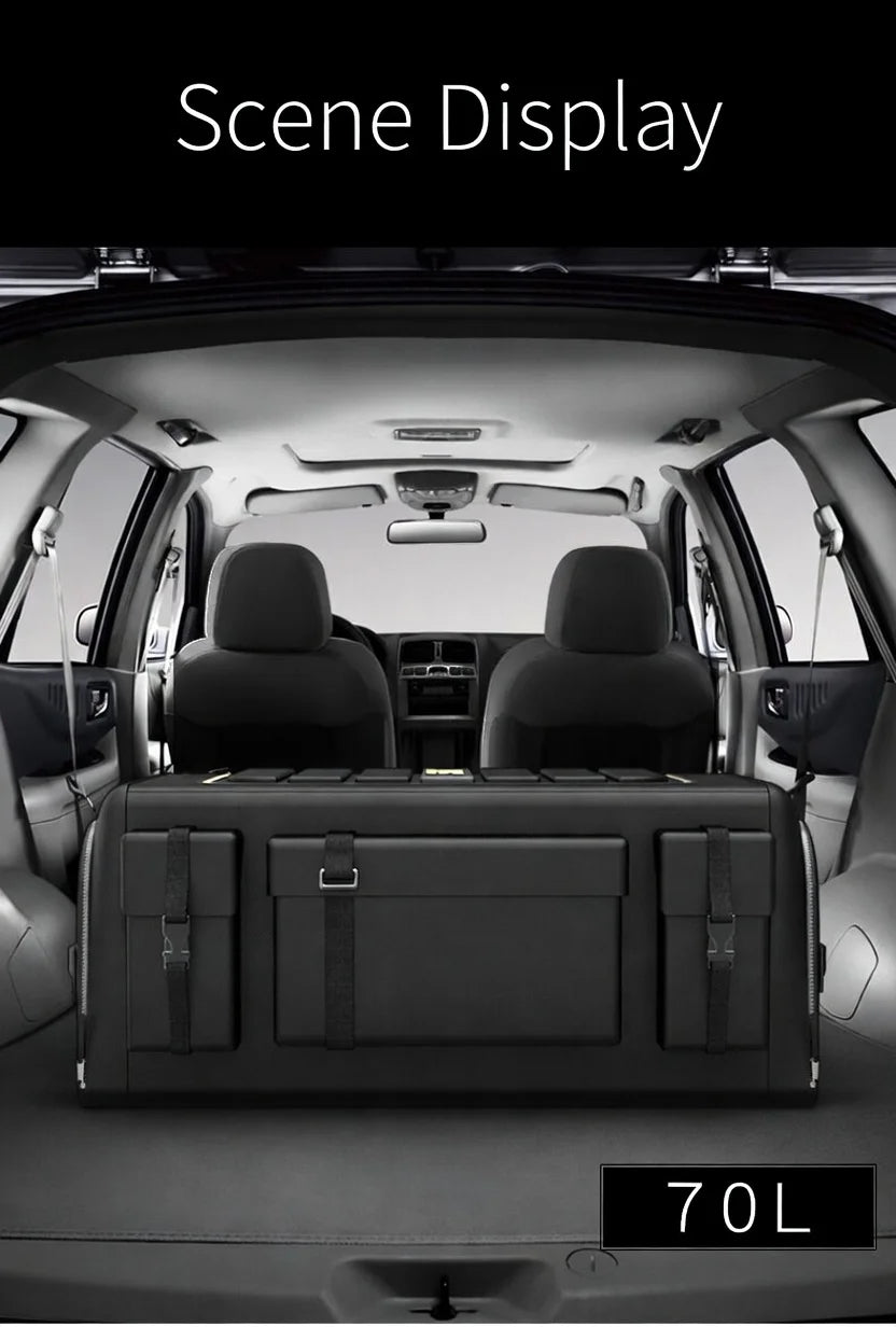 Large Capacity Car Trunk Organizer, Waterproof Foldable Cargo Storage Box with Lid, Multi-compartment Auto Organizer for SUV