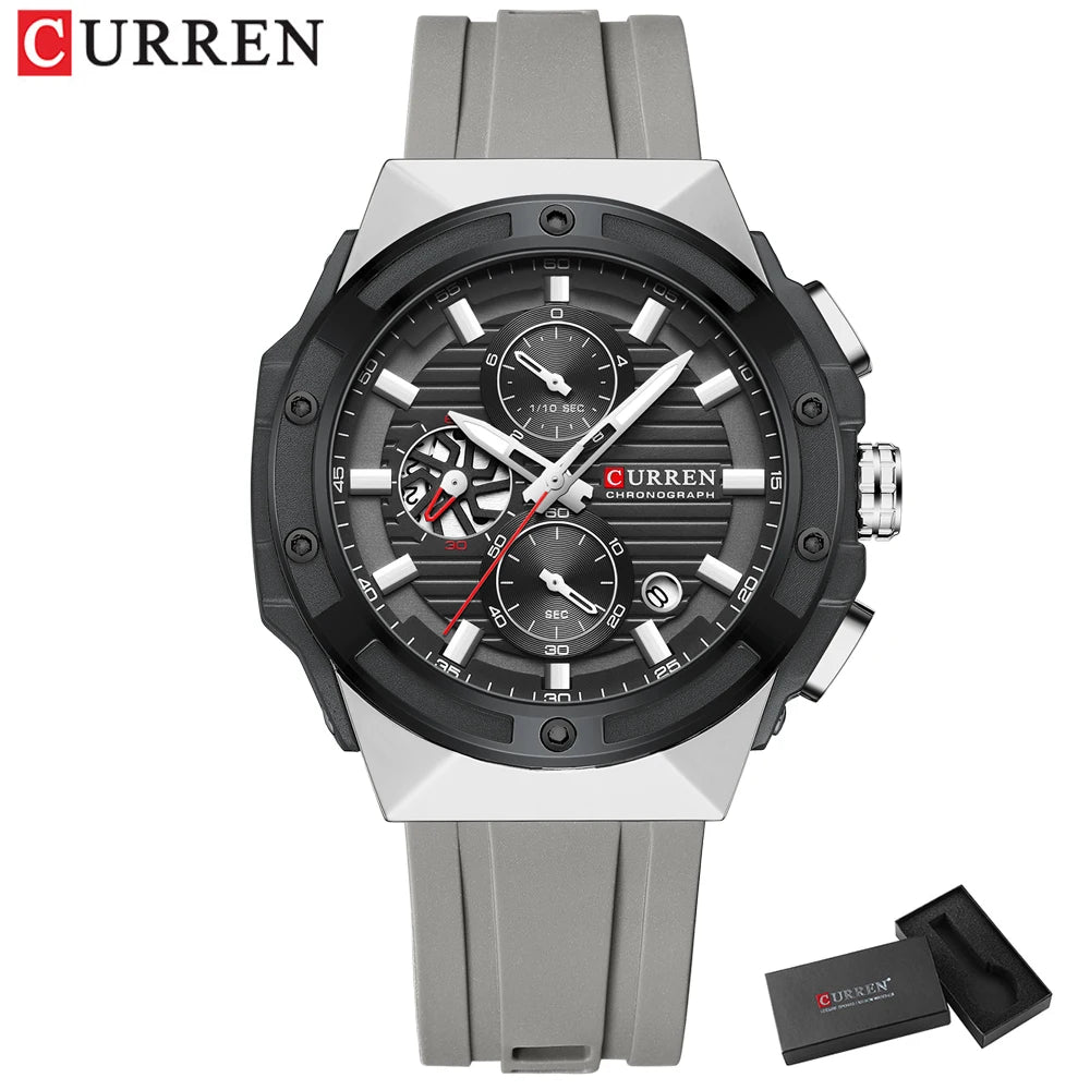 CURREN Sporty Men's Watch with Chronograph & Luminous Hands - Silicone Strap Quartz Wristwatch for Man Auto Date Business Casual