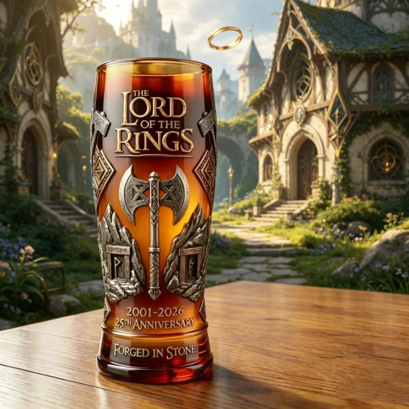 Lord of The Rings 25th Anniversary Glass Cup Gimli Axe Print Drinking Mug