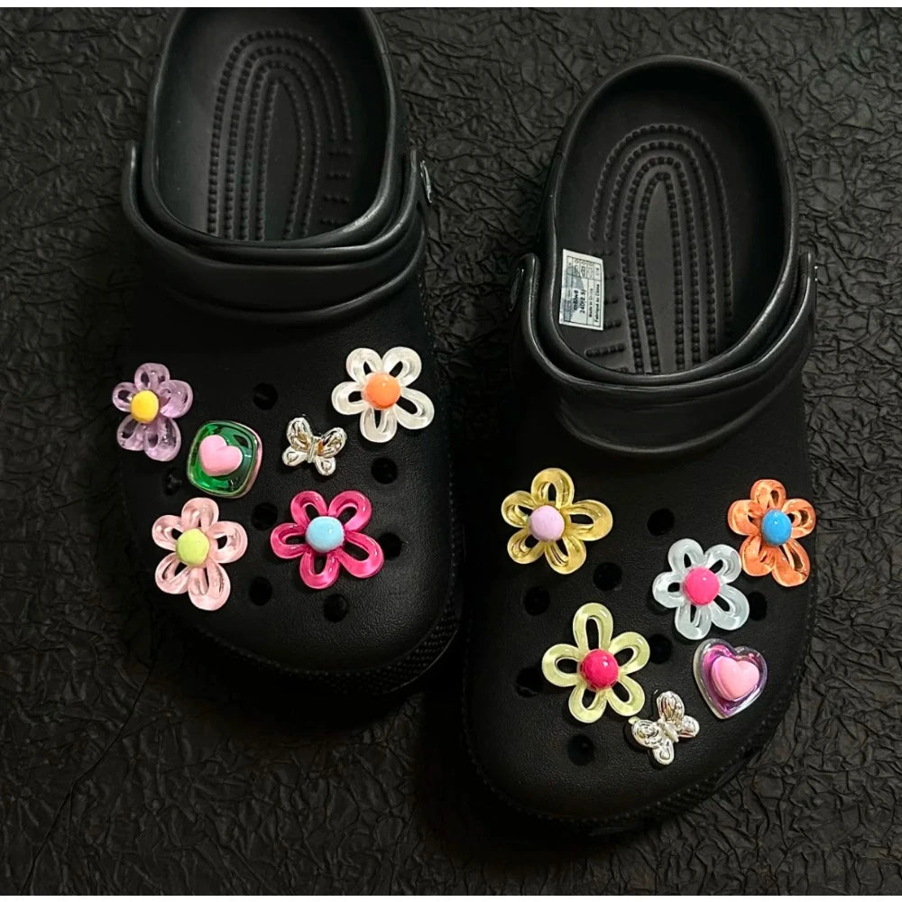 12Pcs Shoes Charms Removable Colorful Flower Shoes Accessories for Girls Summer Shoes DIY Gift
