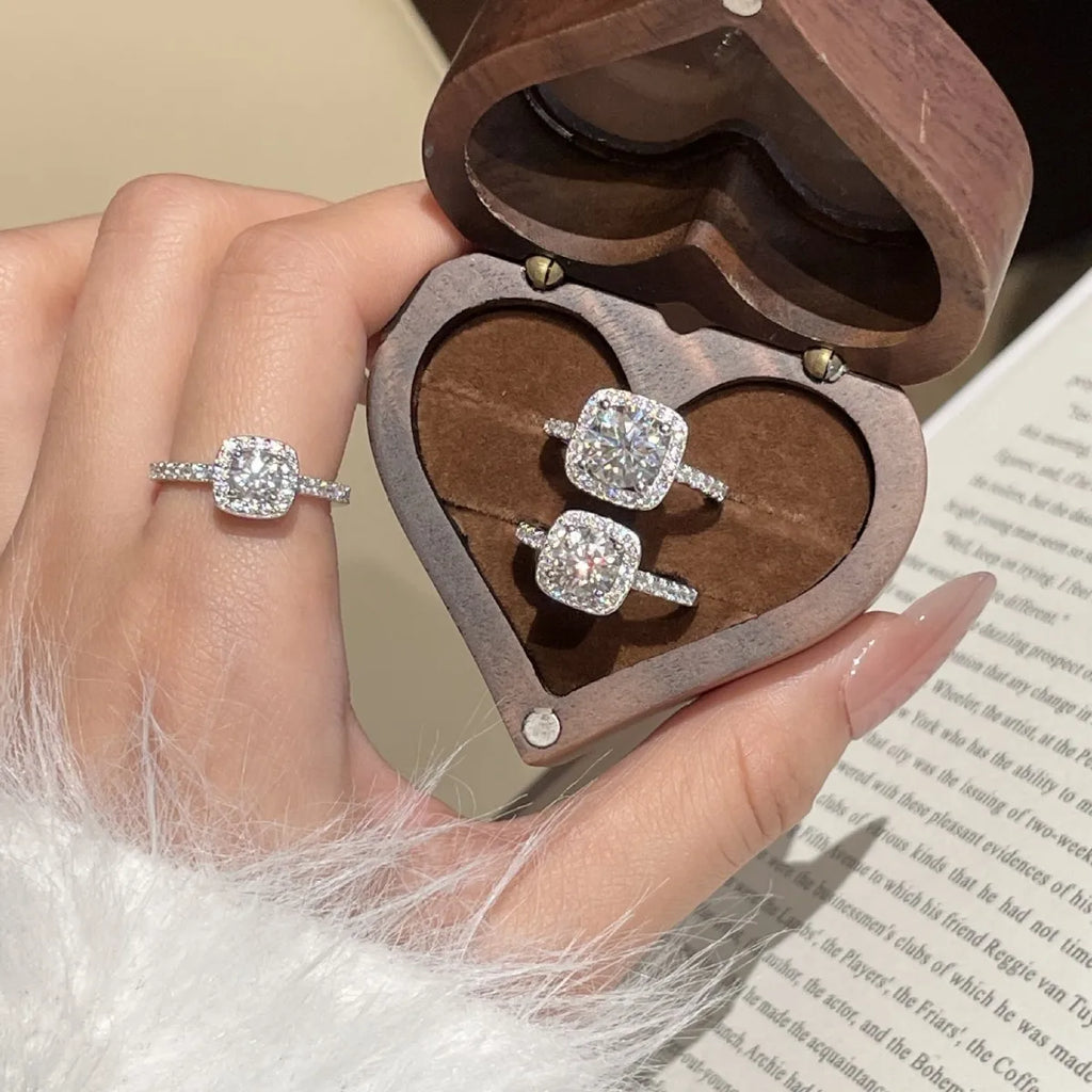 HORRIPAL 0.5CT 1CT 2CT Sugar Cube Moissanite Rings For Women Halo Band Luxury S925 Sterling Silver Wedding Jewelry Gift With GRA