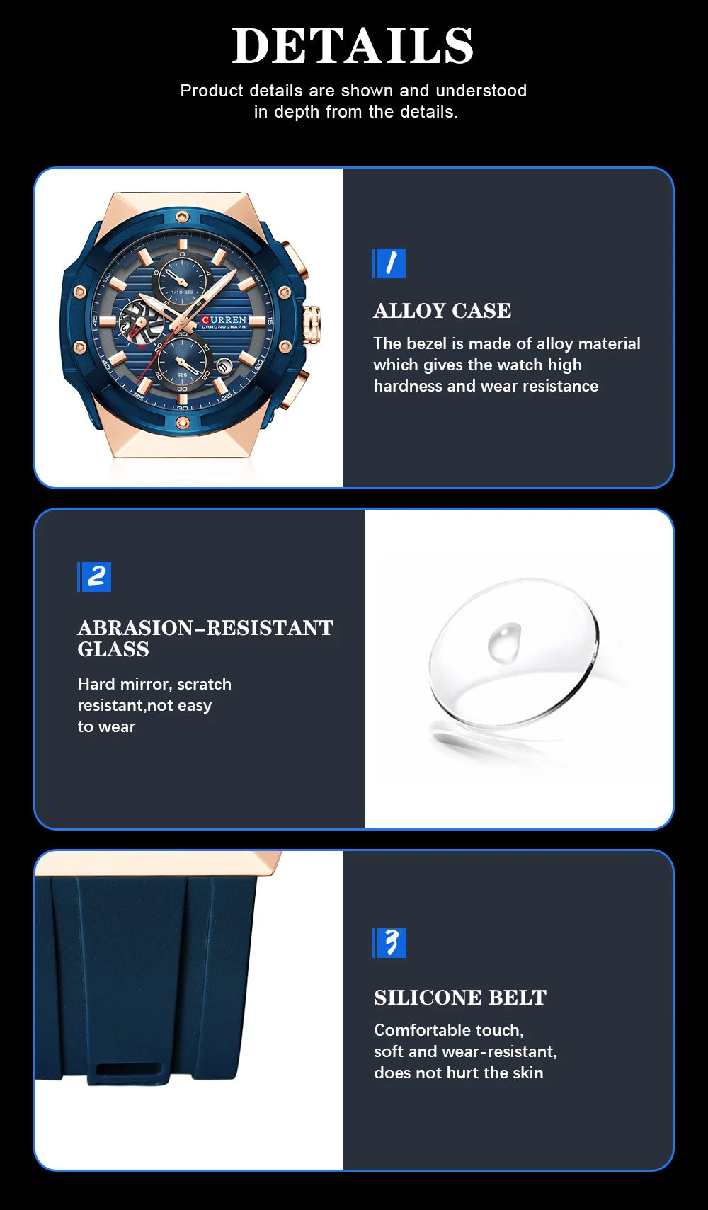 CURREN Sporty Men's Watch with Chronograph & Luminous Hands - Silicone Strap Quartz Wristwatch for Man Auto Date Business Casual