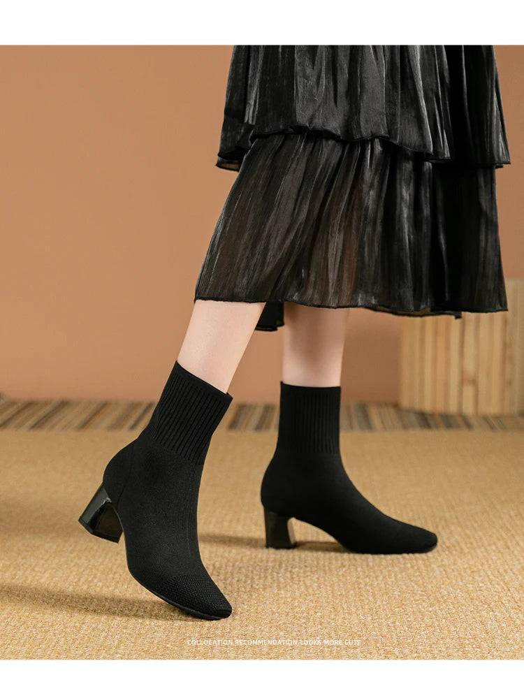 Women's Boots 2025 New Fashion Pointed Soft Knitted Casual Comfortable Shoes (heel height 4.5cm, )