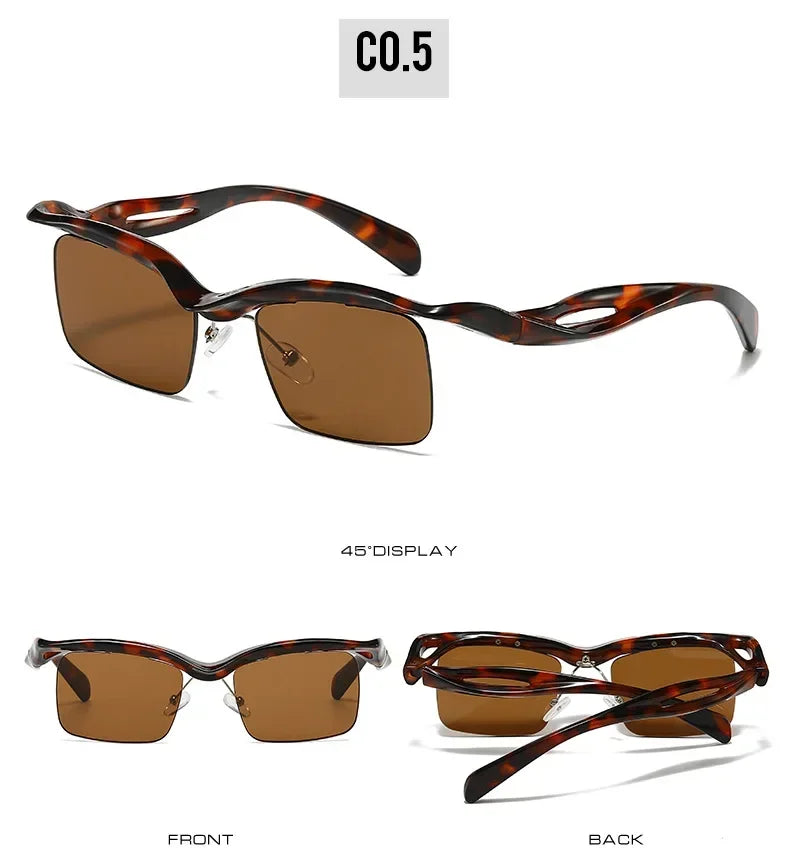 JNPCXI Retro Unique Rimless Square Sunglasses Fashion Ocean Lens Shades Brand Designer Men Punk Mirror Sun Glasses