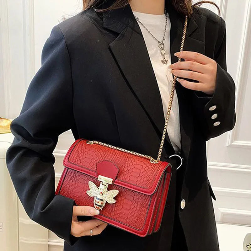 Royal Bee Crocodile Crossbody Bag – Luxury Flap Tote & Shoulder Handbag for Women