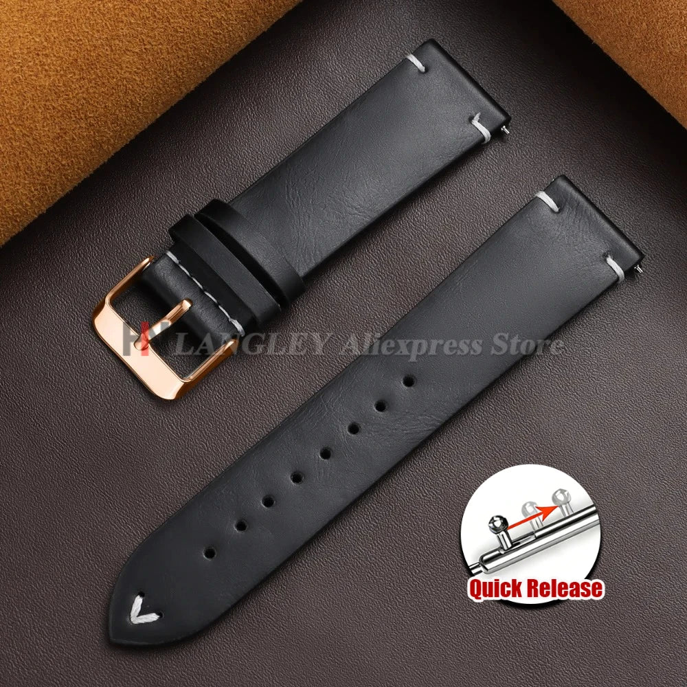 18mm 20mm 22mm Vintage Oil Wax Leather Watch Band Brown Black Cowhide Straps Quick Release Universal Bracelet for Men Wristbands