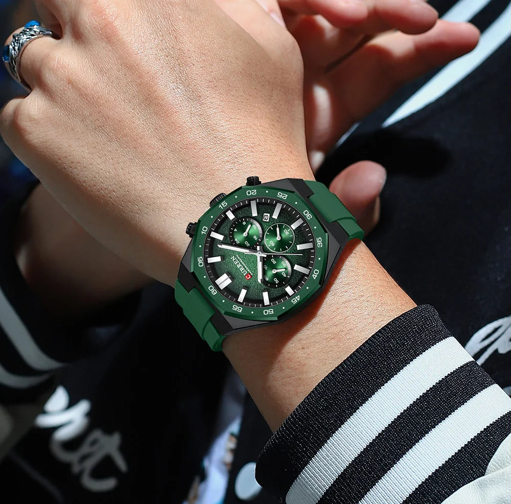 CURREN Fashion Casual Men Sports Watch Chronograph Silicone Belt Auto Date Dial Quartz Wristwatch Male Reloj Relogio Masculino