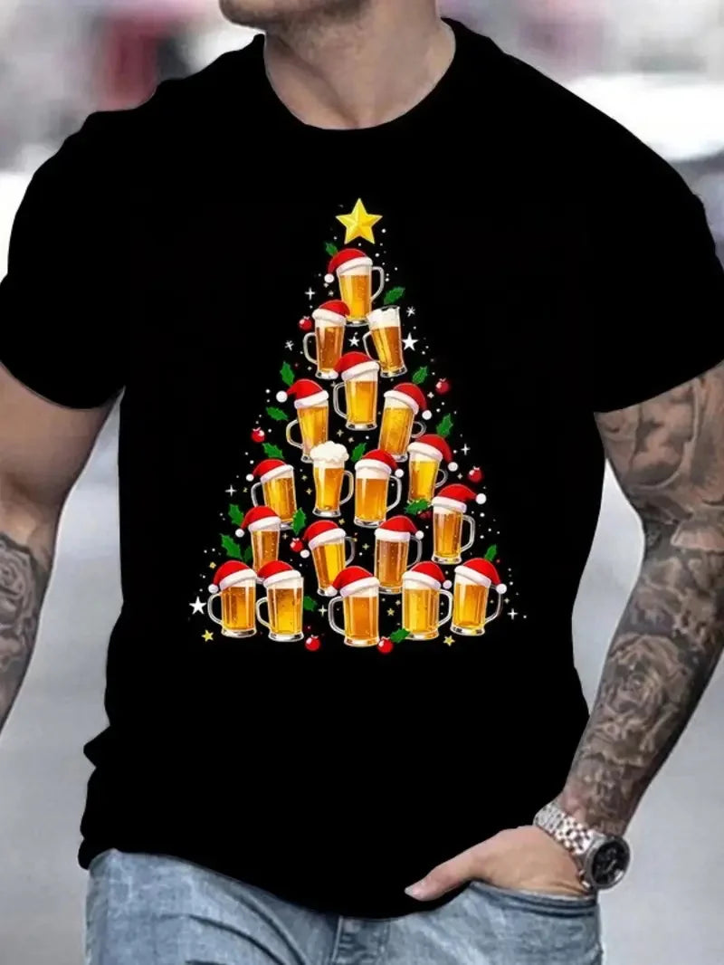 Men's 3D All-Over Print Christmas T-Shirt Xmas Festive New Year's Funny Santa Claus Graphic Short Sleeve Tshirt For Men Clothes