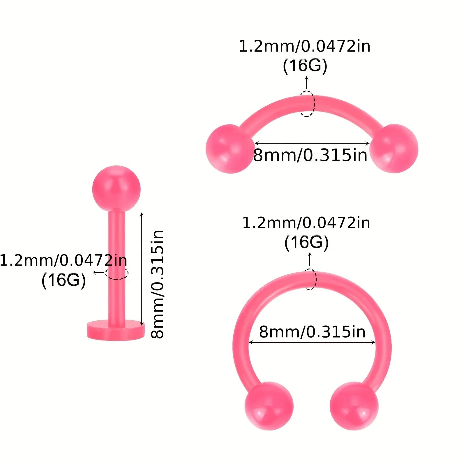 16G Bioflex Acrylic Curved Barbell Horseshoe Lip Eyebrow Rings Piercing Retainer Plastic Flexible Nose Septum Belly Piercing