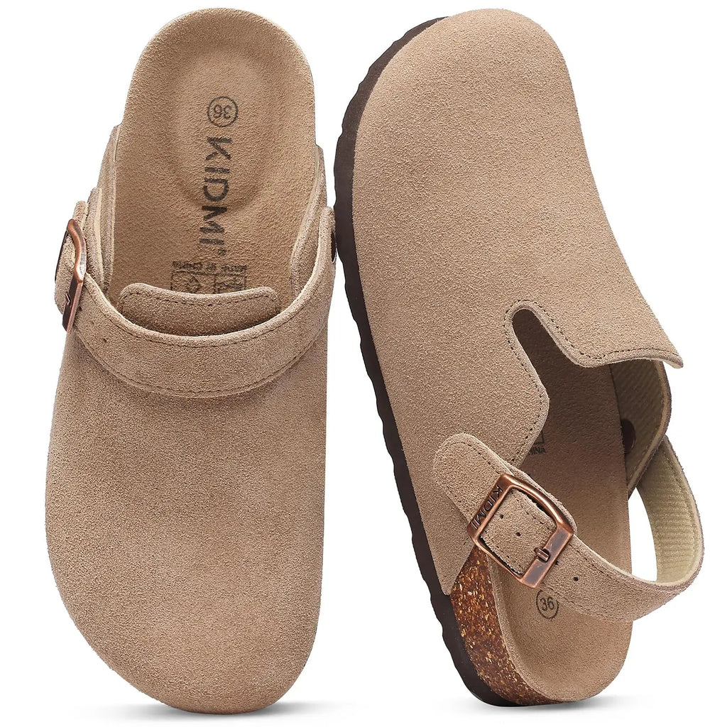 Litfun Suede Women's Clogs with Adjustable Strap Cork Footbed Leather Mules with Arch Support Unisex Outdoor Clogs Potato Shoes