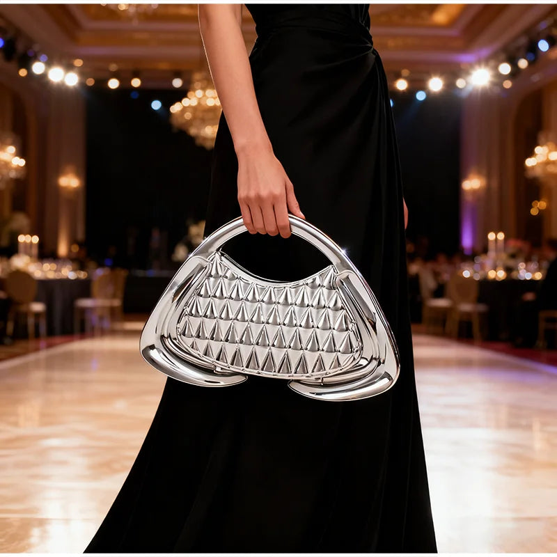 Glamour Chain Acrylic Clutch – Luxury Metallic Crossbody Evening Bag for Women