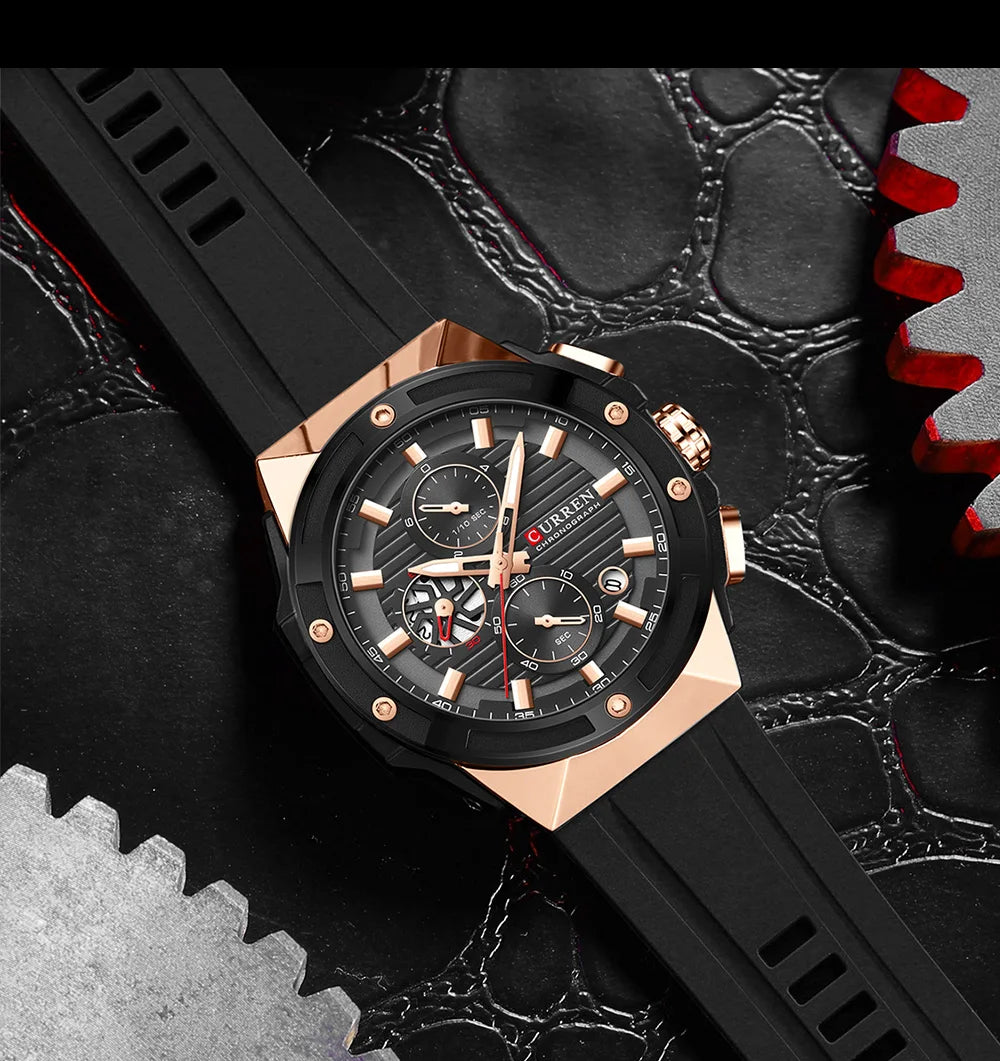 CURREN Sporty Men's Watch with Chronograph & Luminous Hands - Silicone Strap Quartz Wristwatch for Man Auto Date Business Casual