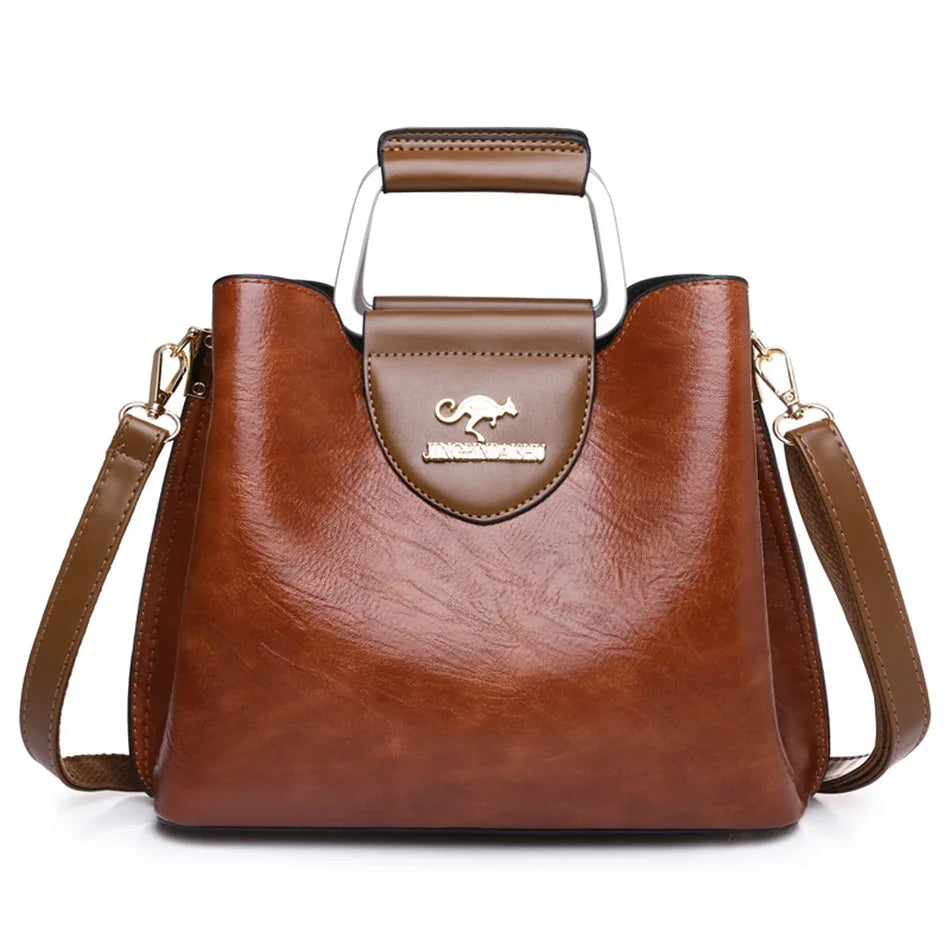 Luxury Oil-Textured Designer Shoulder Bag – Elegant Soft Leather Crossbody Tote for Women