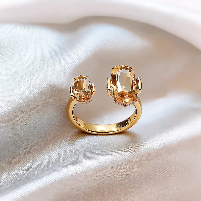 Champagne Crystal Gold Color Rings 2026 New Design Fashion Jewelry Trendy Women's Finger Accessory Wedding Ring for Index Finger