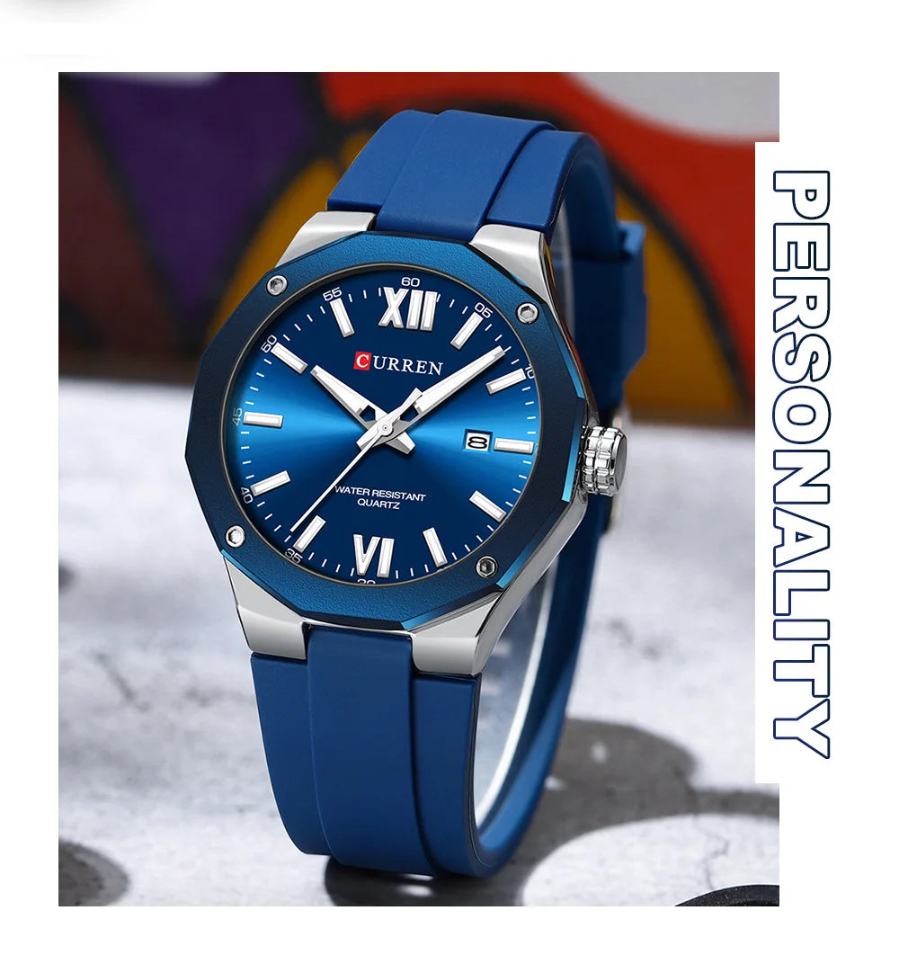 CURREN Simple Luxury Men's Watches New Business Quartz Wristwatch with Silicone Strap Luminous Hands Waterproof Clock