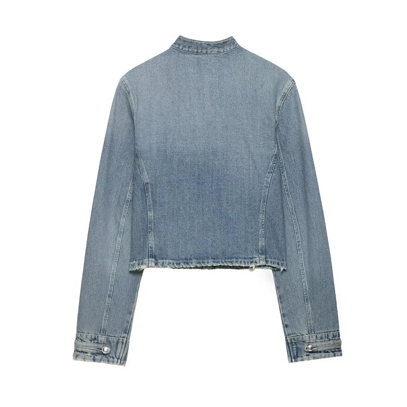 New Vintage Denim Jacket For Women Solid Round Neck Slim Fit Short Jackets 2026 Spring Lady Daily High Street Outerwears