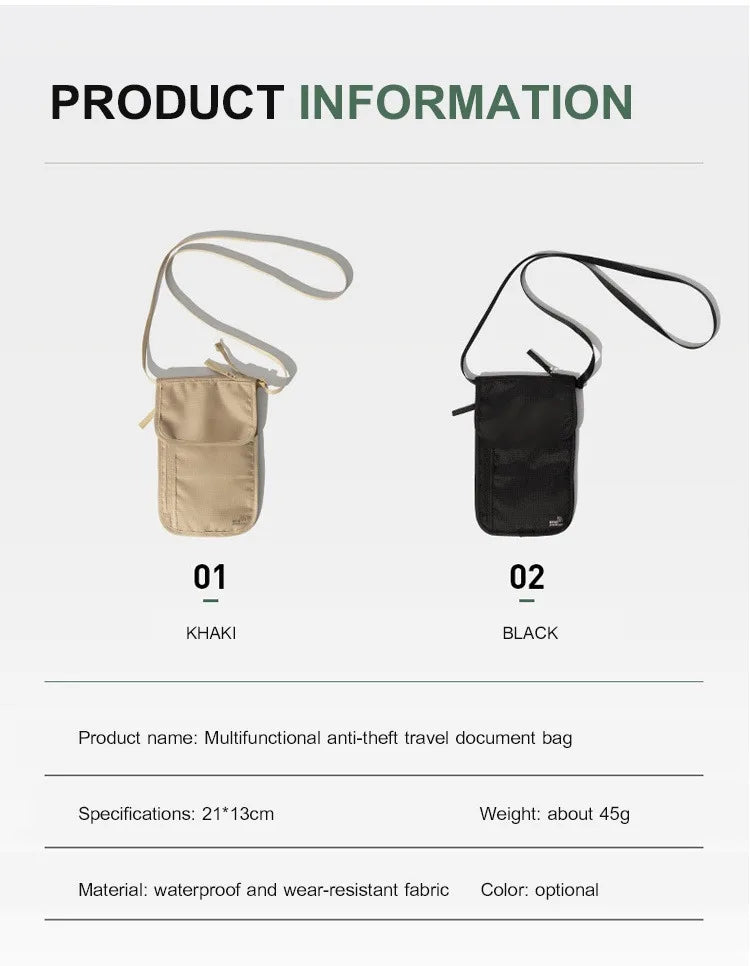 Travel document bag Lightweight multi-functional storage bag Passport holder mobile phone storage Waterproof anti-theft bag