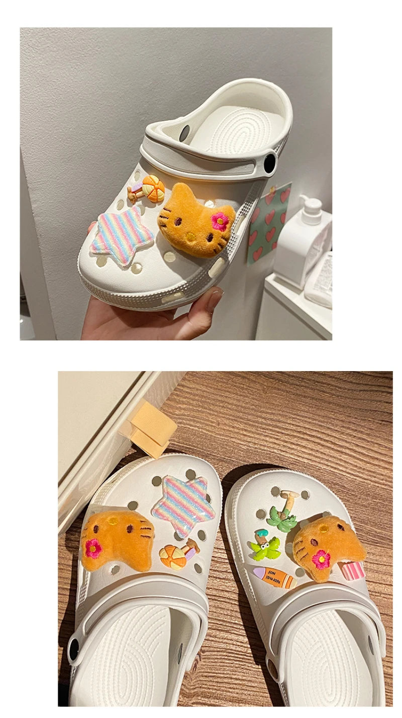 Hot Sale Hello Kitty Resin Shoe Charms Set  Cute Plush Shoe Decoration Accessories Removable Beach Vacation Style