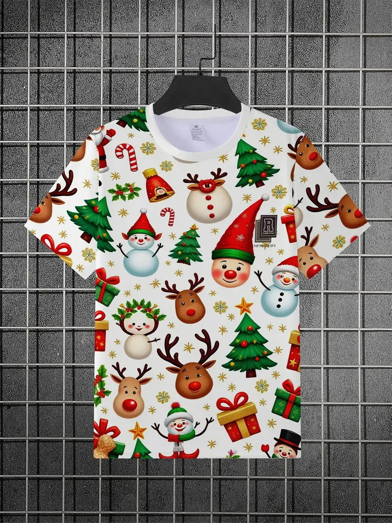Men's 3D All-Over Print Christmas T-Shirt Xmas Festive New Year's Funny Santa Claus Graphic Short Sleeve Tshirt For Men Clothes