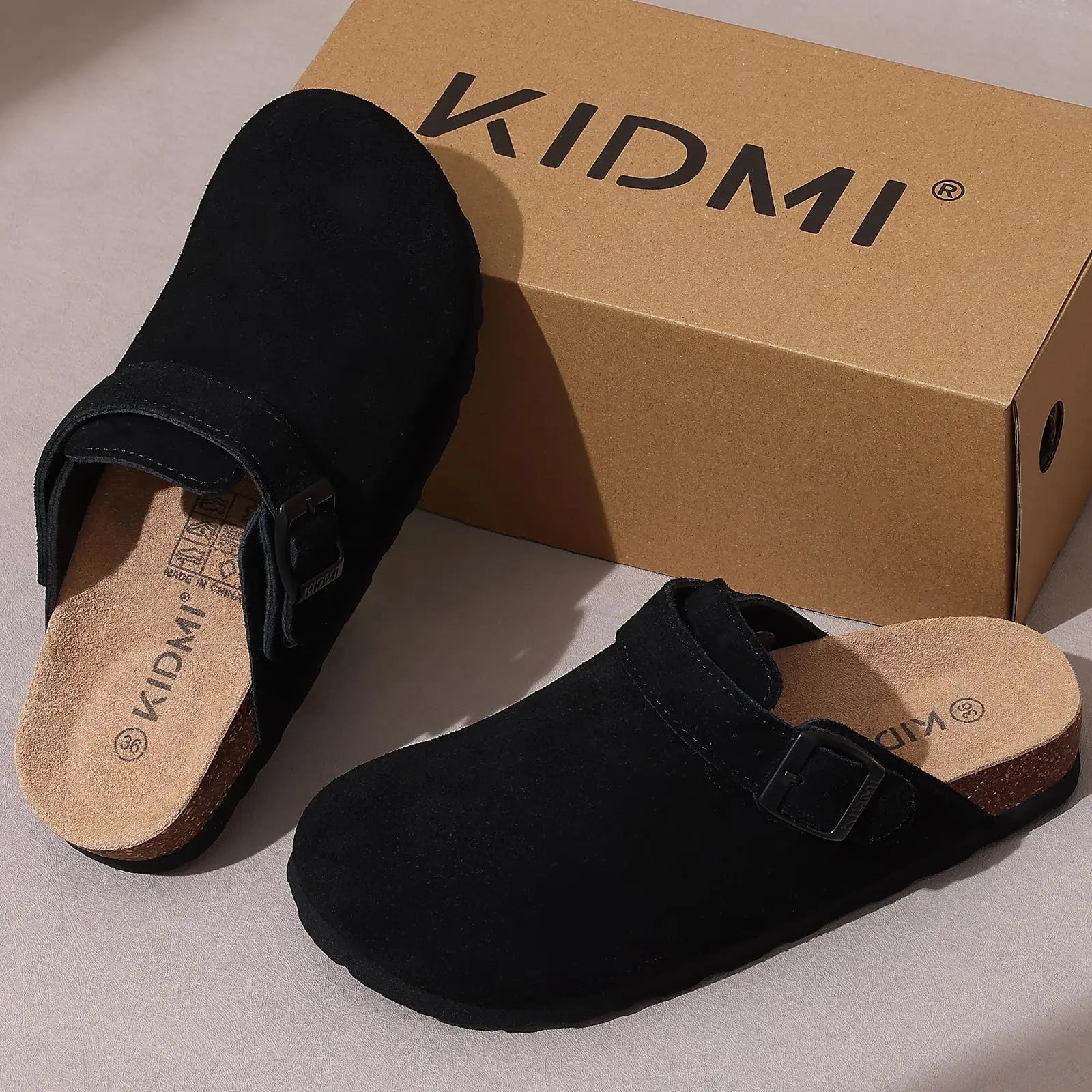 Litfun Suede Women's Clogs with Adjustable Strap Cork Footbed Leather Mules with Arch Support Unisex Outdoor Clogs Potato Shoes