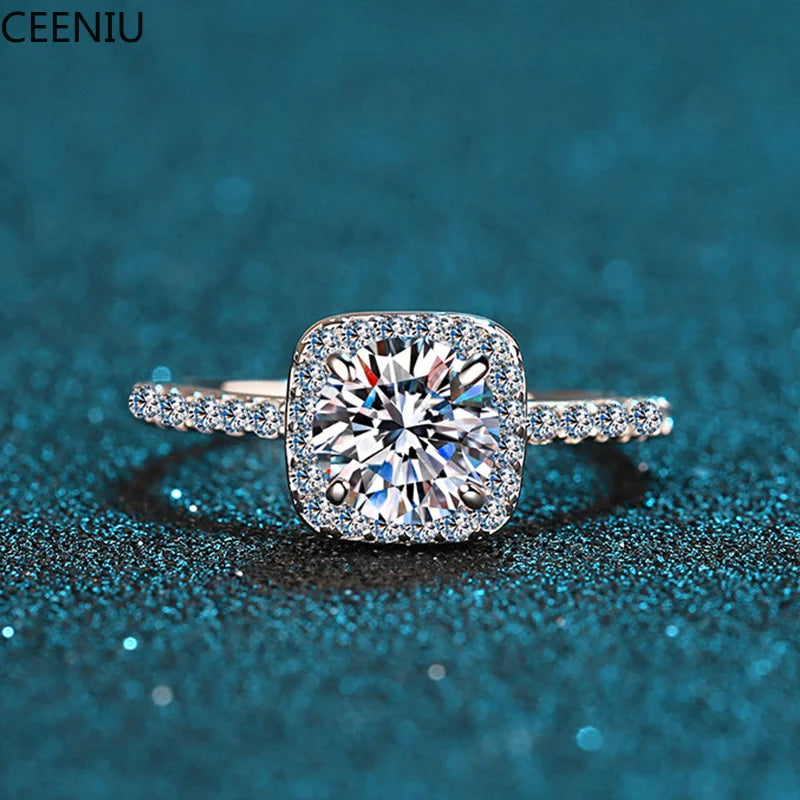 Moissanite Ring 925 Sterling Silver with White Gold Plated Lab Diamond Rings for Women Wedding Band Jewelry Gifts