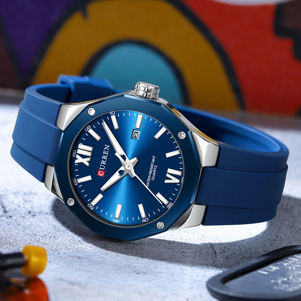 CURREN Simple Luxury Men's Watches New Business Quartz Wristwatch with Silicone Strap Luminous Hands Waterproof Clock
