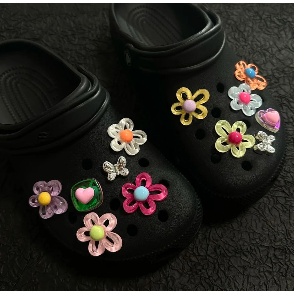 12Pcs Shoes Charms Removable Colorful Flower Shoes Accessories for Girls Summer Shoes DIY Gift