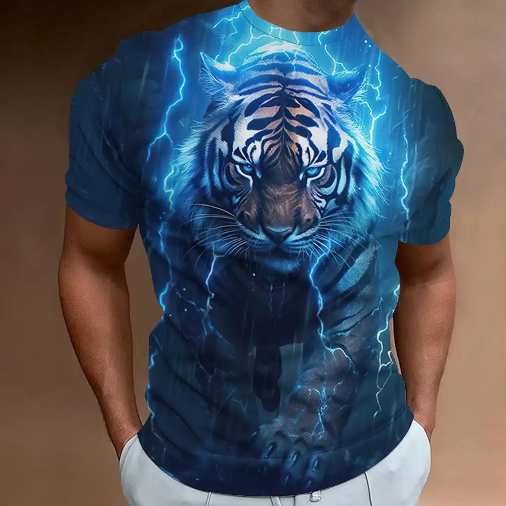 New Tiger Men's T-shirt 3D Printing Animal Pattern Short Sleeve Men's Apparel Summer Fashion T-shirt Fashion Round Neck Top