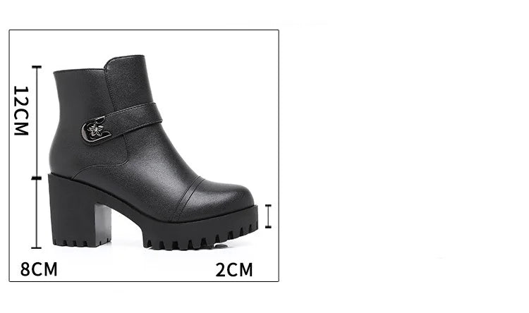 8cm Small Size 32-43 Thick Bottom Motorcycle Boots Women Shoes Winter 2026 Block High Heels Soft Leather Ankle Boots Office Mom