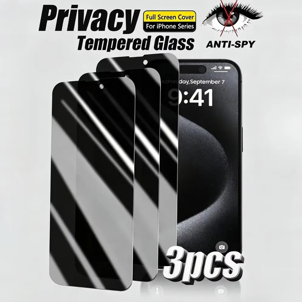 3PCS Privacy Screen Protector For iPhone 17 16 15 14 Pro Max 17e 16e, Tempered Glass For iPhone 13 12 11 Pro 15 14 Plus
