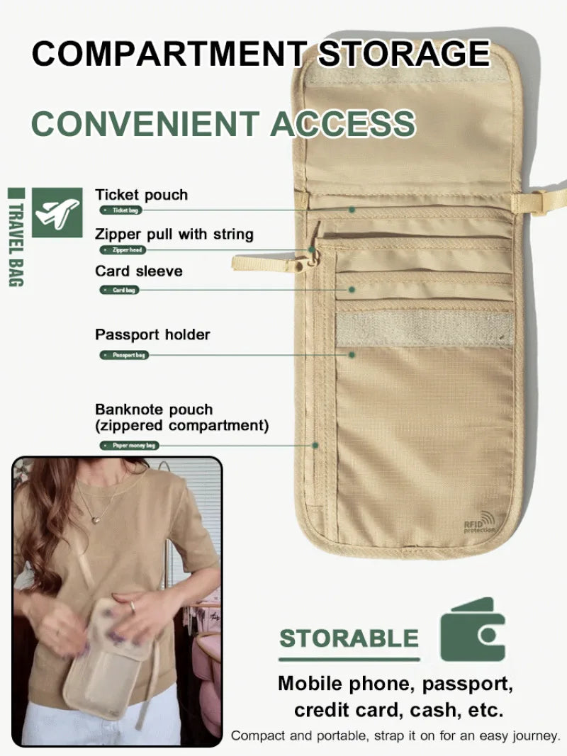 Travel document bag Lightweight multi-functional storage bag Passport holder mobile phone storage Waterproof anti-theft bag