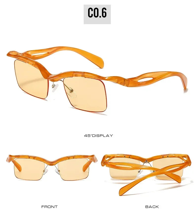 JNPCXI Retro Unique Rimless Square Sunglasses Fashion Ocean Lens Shades Brand Designer Men Punk Mirror Sun Glasses