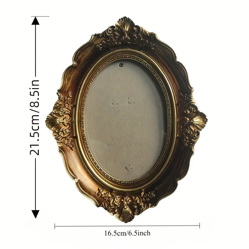 1Pc Six inches Vintage-Inspired Oval Frame - Bronze & Golden Glass Elegant European Decorative Art and Craft Piece