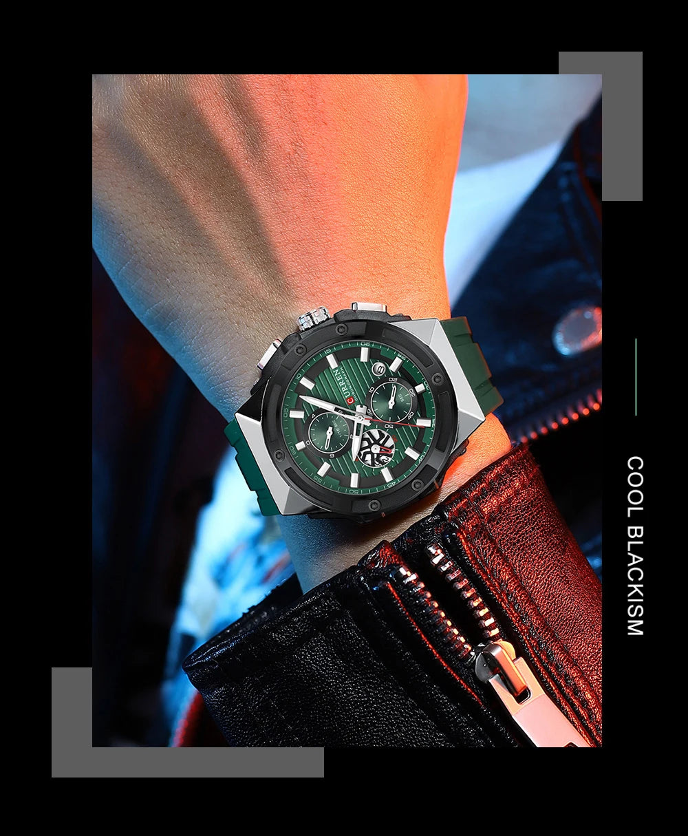 CURREN Sporty Men's Watch with Chronograph & Luminous Hands - Silicone Strap Quartz Wristwatch for Man Auto Date Business Casual