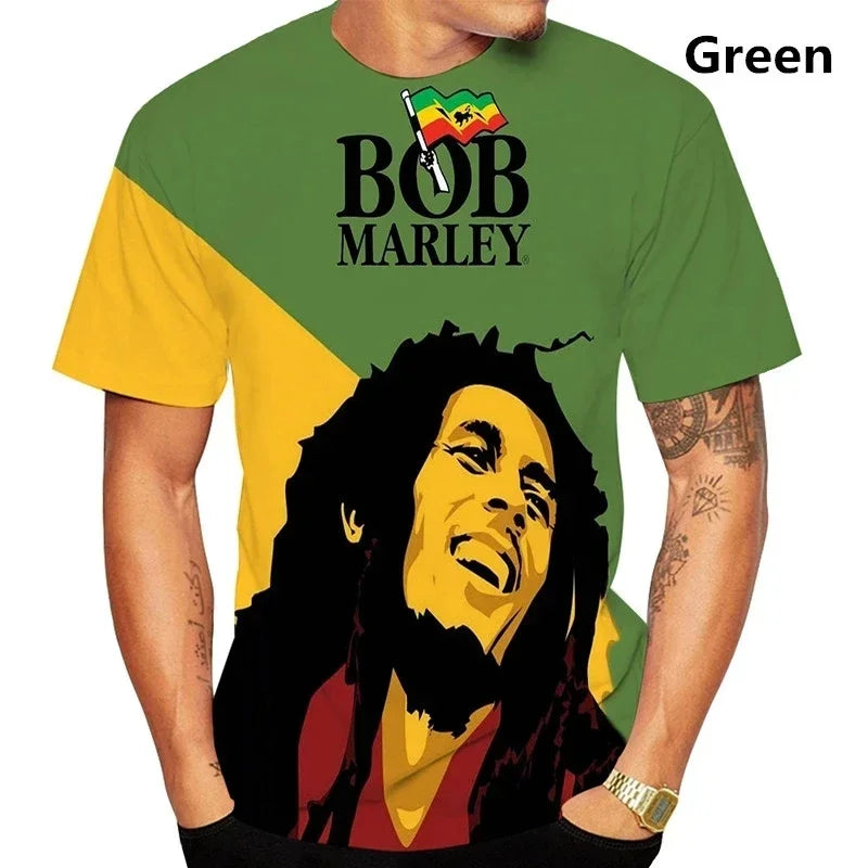 Bob Marley Men's Fashion Trends for Summer 2025:3D Printed T-shirts, Reggae Hip-hop Casual Short-sleeved Printed Casual T-shirts