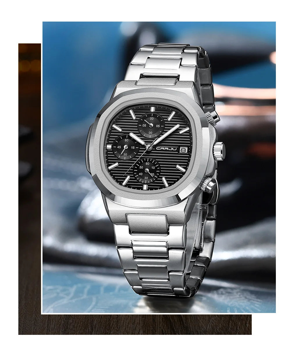 CRRJU Luxury Man Watch Business Waterproof Male Clock Luminous Date Stainless Steel Square Quartz Men Watch reloj hombre 2024