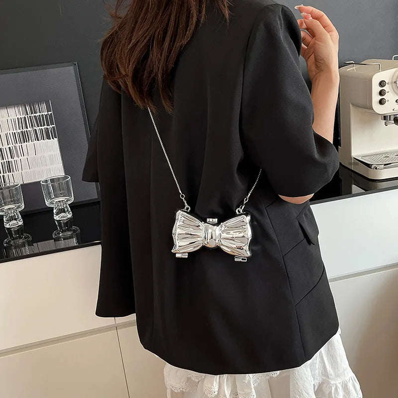 Luxury Mini Acrylic Bow Clutch – Metal Frame Crossbody Bag with European Chain Strap