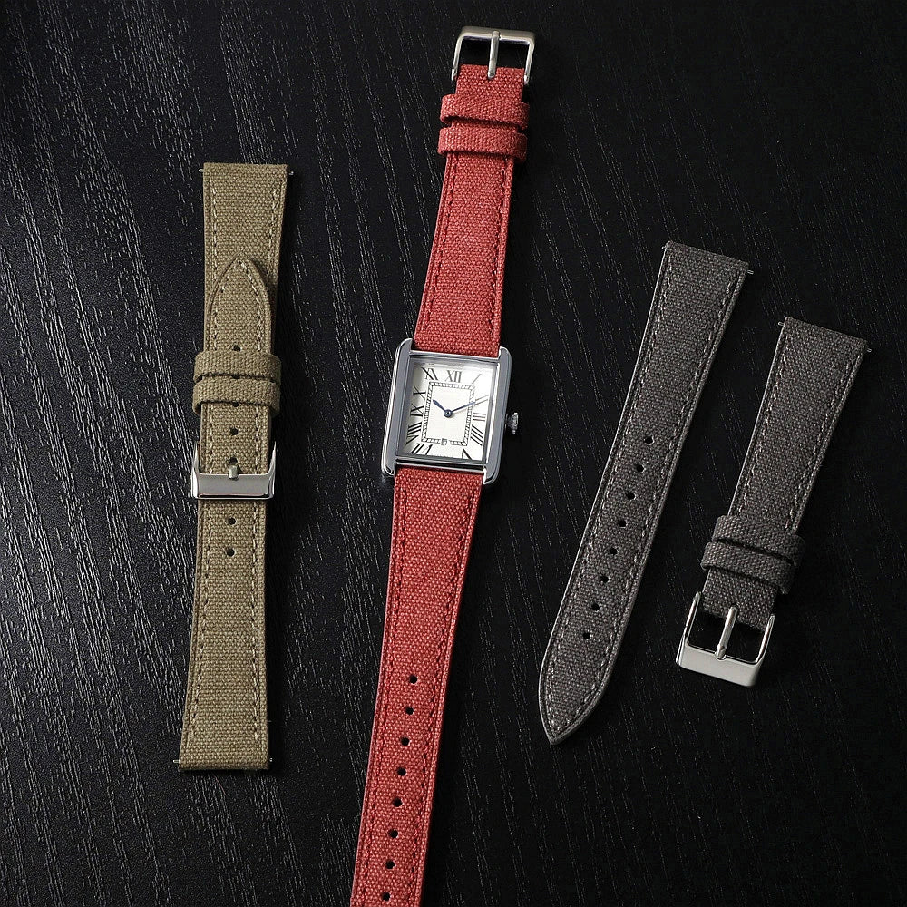 20mm 22mm Vintage Sailcloth Watch Band Fabric Leather Strap Retro Canvas Quick Release Watchband for Men