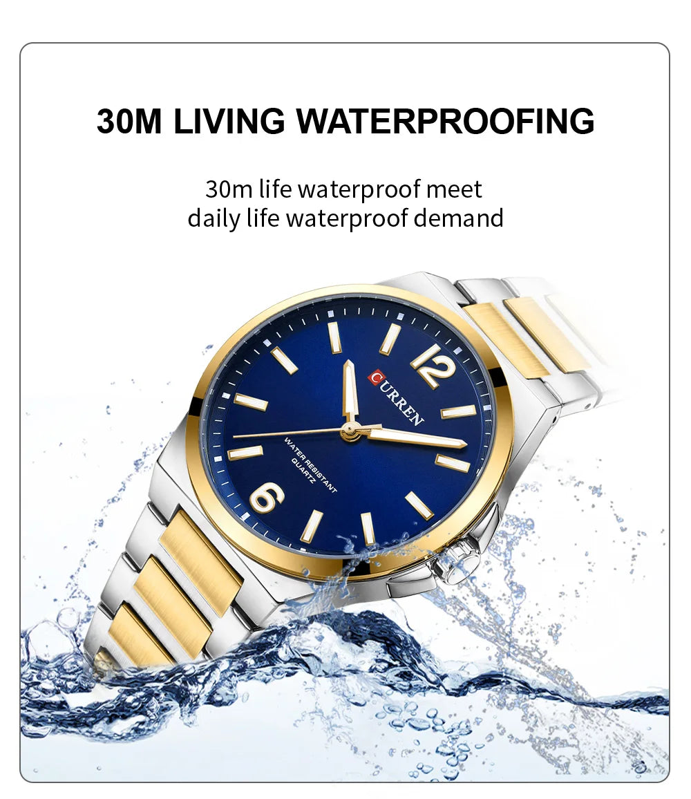 CURREN Men Quartz Movement Watch Waterproof Luminous Men's Watch, Stainless Steel Strap Business Watches