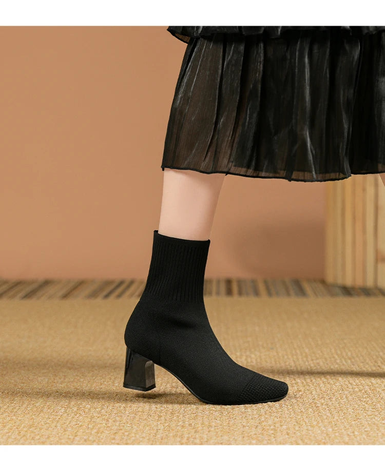 Women's Boots 2025 New Fashion Pointed Soft Knitted Casual Comfortable Shoes (heel height 4.5cm, )
