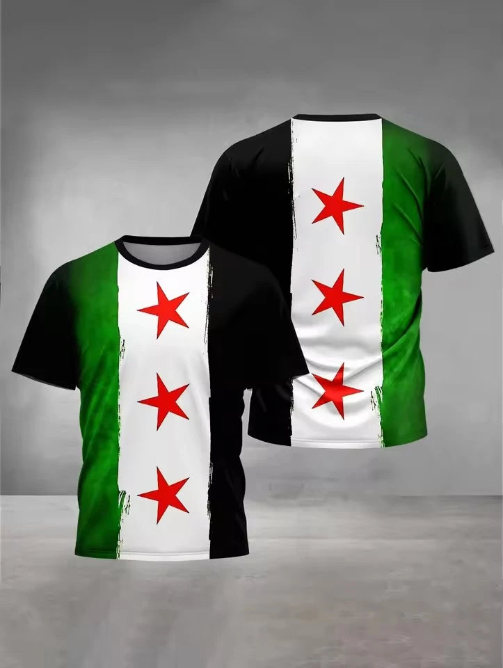 New Syria Flag Graphic Men's T-shirt Casual Short Sleeved Tees Men Sports Football Jersey Tshirt Summer Daily Camiseta Hombre