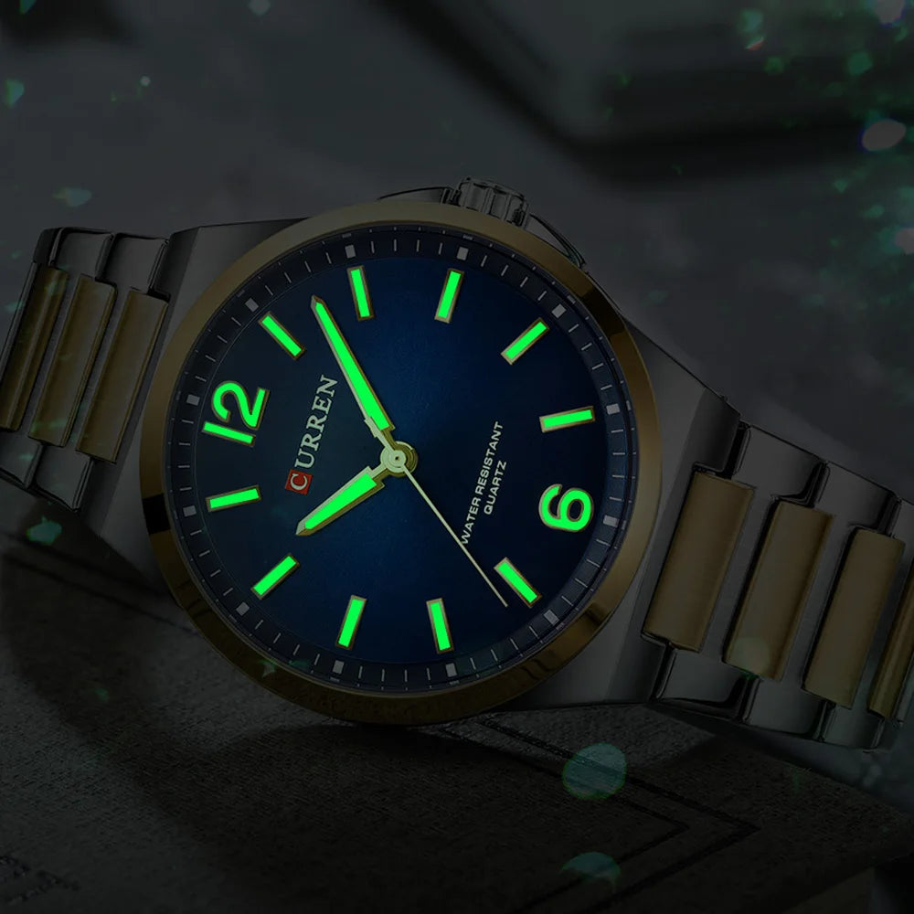 CURREN Luxury Minimalist Men's Watch Two Tone Golden Stainless Steel Business Quartz Wristwatch Simple Dress Clock Male