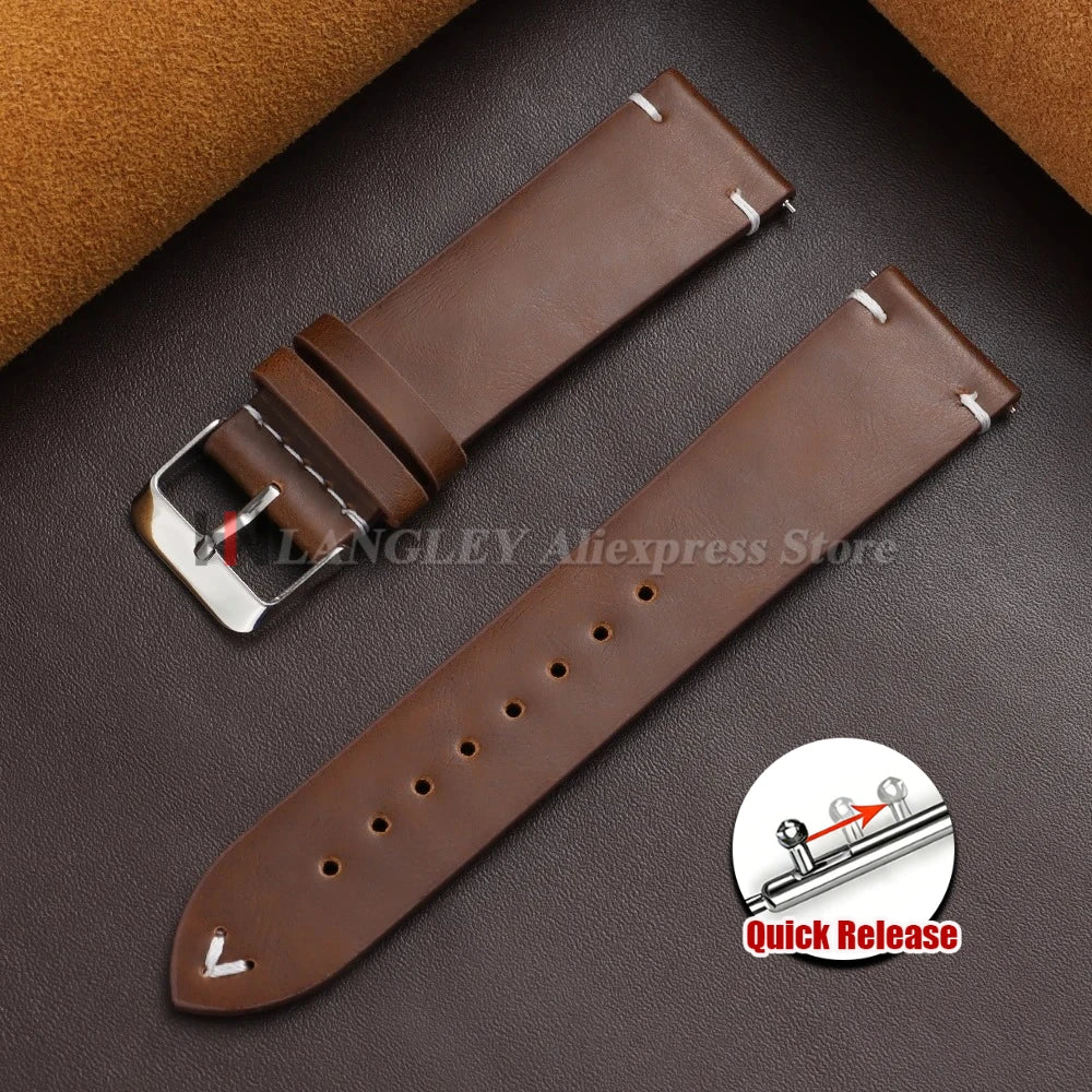 18mm 20mm 22mm Vintage Oil Wax Leather Watch Band Brown Black Cowhide Straps Quick Release Universal Bracelet for Men Wristbands