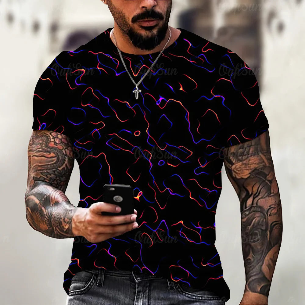 2024 Summer New Men's T-Shirt Casual Lightning Cool 3D Digital Printed T Shirts for Men Short Sleeve Tee Oversized Men Clothing