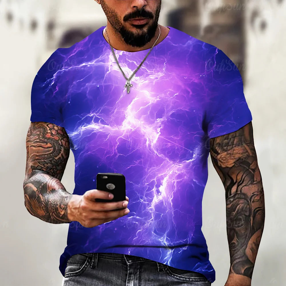2024 Summer New Men's T-Shirt Casual Lightning Cool 3D Digital Printed T Shirts for Men Short Sleeve Tee Oversized Men Clothing